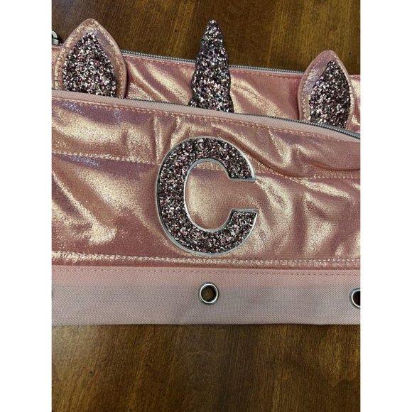 NWT Justice Girls Rose Gold Sparkly Unicorn Initial "C" Pencil Pouch - Picture 5 of 8